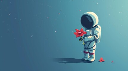 cute astronaut holding a flower in his hands, generative ai