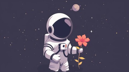 cute astronaut holding a flower in his hands, generative ai