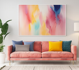 Abstract modern painting in leaving room.