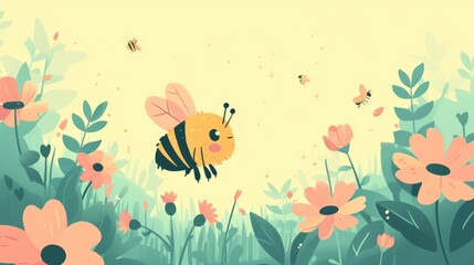 Fototapeta na wymiar cute little bee pollinating a flower generative ai