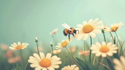 cute little bee pollinating a flower generative ai - obrazy, fototapety, plakaty