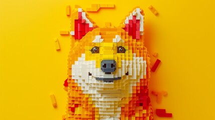 dog made of legos, flat background generative ai - obrazy, fototapety, plakaty