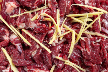 Obraz premium top view raw beef close up