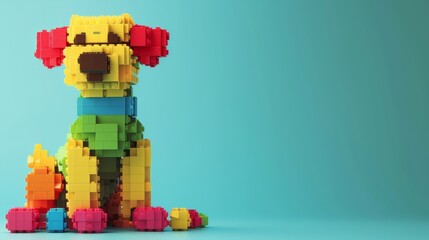Fototapeta premium dog made of legos, flat background generative ai
