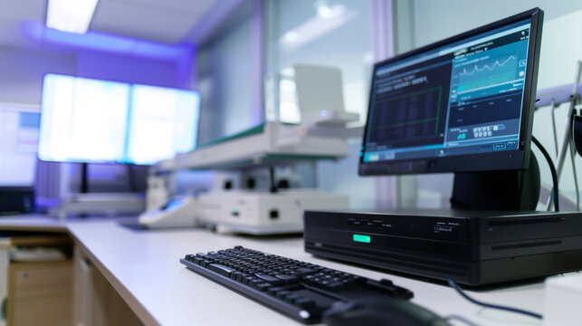 Closeup of a remote telepathology station showcasing the use of AI technology to assist pathologists in diagnosing slides from patients living in rural or remote areas.