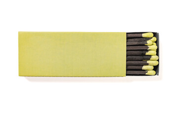 top view grass green matchbox on a white background at horizontal composition