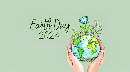 In a simple and minimal line drawing for Earth Day, a compelling visual narrative unfolds with the prominent text 