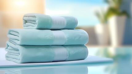 Fototapeta na wymiar A stack of towels neatly stacked together