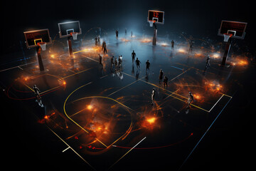Scheme basketball game on blackboard background
