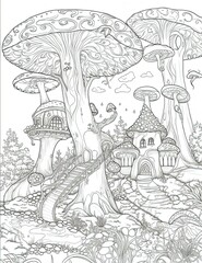 a drawing of a fairy house in the woods