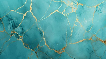 illustration of turquoise marble texture background with cracked gold details generative ai