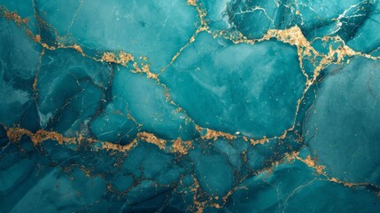 illustration of turquoise marble texture background with cracked gold details generative ai