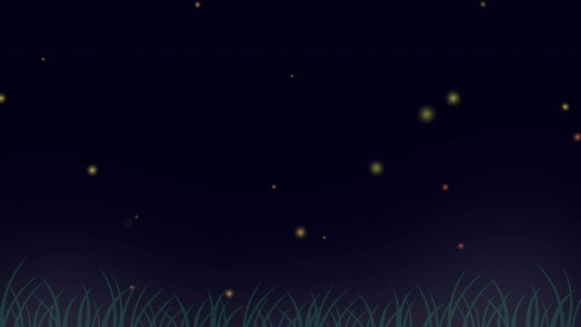 闇夜に光る蛍の風景アニメーション