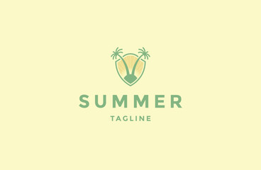 Summer beach wit shield logo icon design template flat vector