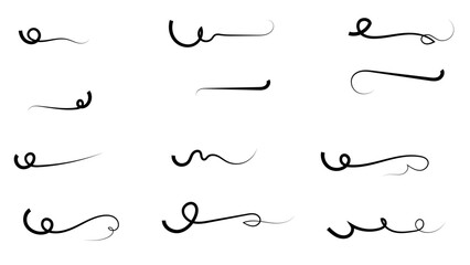 Obraz premium Swooshes and flourish colorful pencil stroke vector collection set. Color paint wavy lines, hand drawn curved strokes. Decorative marker strokes, swoops, waves brush marks. Modern grunge wavy lines.