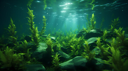 Seaweed background, aquatic seaweed leaf macro structure