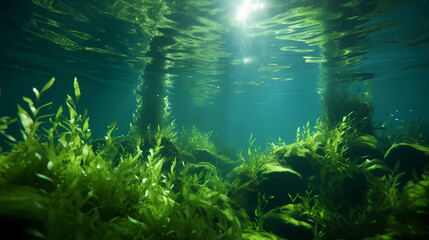 Obraz premium Seaweed background, aquatic seaweed leaf macro structure