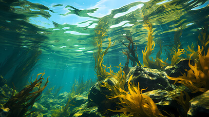 Seaweed background, aquatic seaweed leaf macro structure