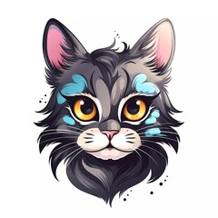Hand drawn vector illustration of a cute cat head character. generative ai