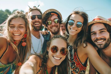 Group of friends enjoying a music festival Capturing the energy and excitement of live performances