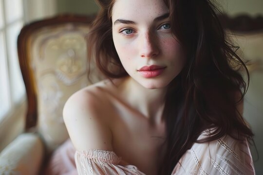 Graceful portrait of a young woman in natural light Capturing her elegance and the serenity of her expression.