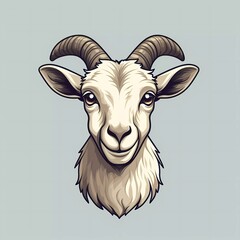 Hand drawn vector illustration of a cute goat head character. with a minimalist background. generative ai
