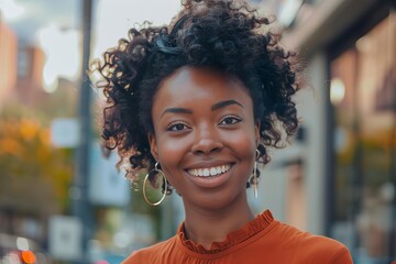 Portrait of a happy young african american woman in an urban setting Her smile radiating positivity and confidence Reflecting diversity and the beauty of individuality