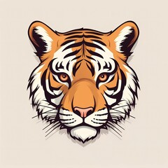 Hand drawn vector illustration of a cute tiger head character. with a minimalist background. generative ai