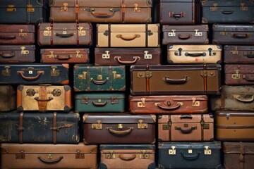 Battered Old suitcases. Travel bag moving. Generate Ai