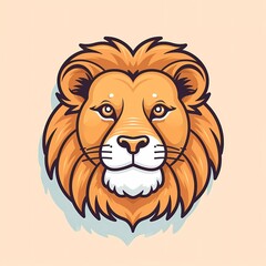 Hand drawn vector illustration of a cute male lion head character. with a minimalist background. generative ai