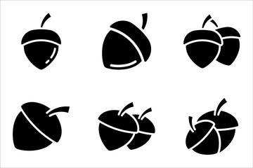 Acorn vector icons. Simple illustration set of acorn elements on white background - obrazy, fototapety, plakaty