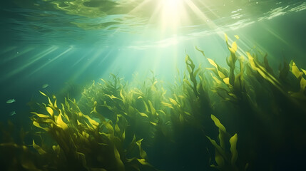 Green algae background in nature, ocean bottom - obrazy, fototapety, plakaty
