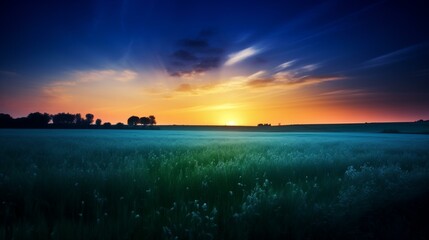 Obraz premium Majestic Sunset over Verdant Wheat Field with Dramatic Sky