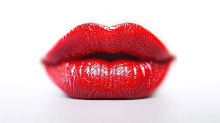 red lips siting on white floor  on white background