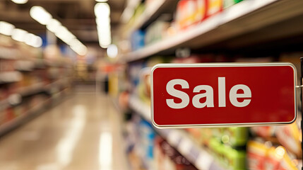 red sign in the store isle that says SALE