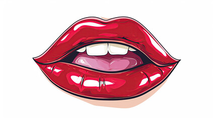 red cartoon lips  on white background