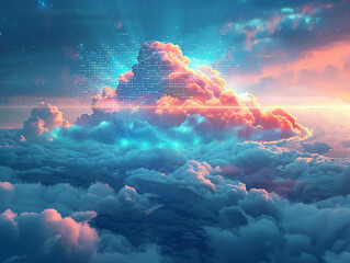 Fototapeta na wymiar Cloud Computing Concept with Binary Code Sky