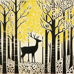 a painting of a deer in a forest