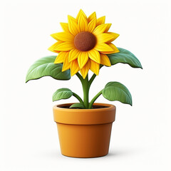 3d render icon of sunflower in pot plastic cartoon generated AI