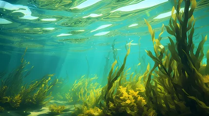 Foto auf Acrylglas Grüne Koralle Seaweed and natural sunlight underwater seascape in the ocean, landscape with seaweed