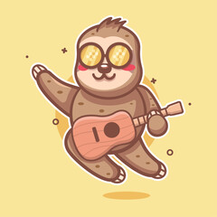 cool sloth animal character mascot playing guitar isolated cartoon