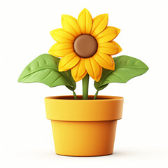 Obraz premium 3d render icon of sunflower in pot plastic cartoon generated AI