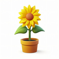 Obraz premium 3d render icon of sunflower in pot plastic cartoon generated AI