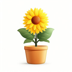 Obraz premium 3d render icon of sunflower in pot plastic cartoon generated AI