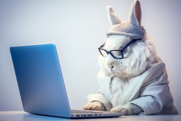 Fototapeta premium the Concept of a programmer as it tech rabbit personality lights up the portrait, showcasing his expertise and enthusiasm in the dynamic field of IT and development.