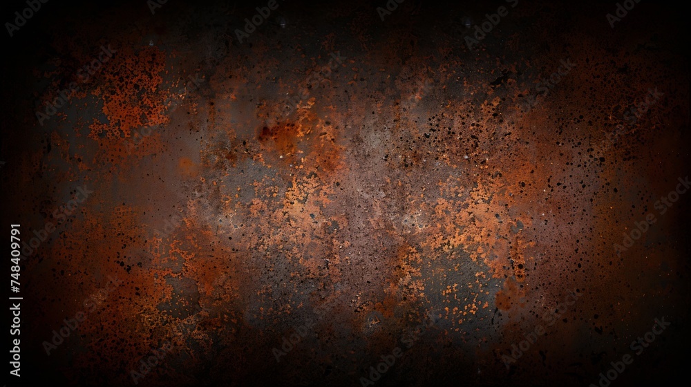Poster Rust texture Rough rusty metal surface Black Brown Dark grunge background with space for design Closeup Web banner Wide Panoramic : Generative AI