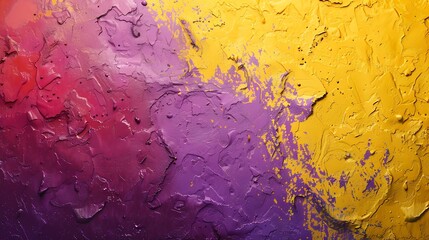 Abstract yellow red purple pattern Gradient Toned rough concrete wall surface texture Closeup...