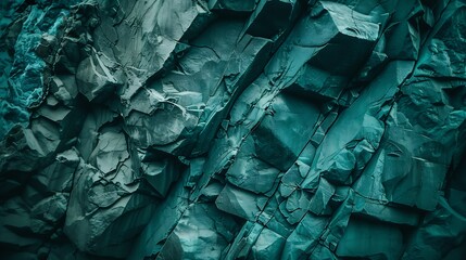 Blue green rock texture Toned cracked crumbled rough mountain surface Closeup Dark teal color...