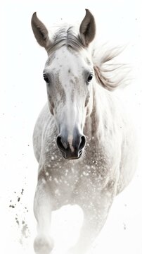 Majestic White Horse Head on Isolated Background in Dynamic Motion
