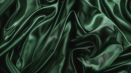 Dark green silk satin Shiny silky surface of the fabric Wavy folds Elegant background with space for design Web banner Valentine Christmas holiday background : Generative AI
